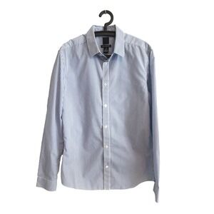 H&M Mens Blue Striped Button Down Dress Shirt Sz Med Office Preppy Timeless